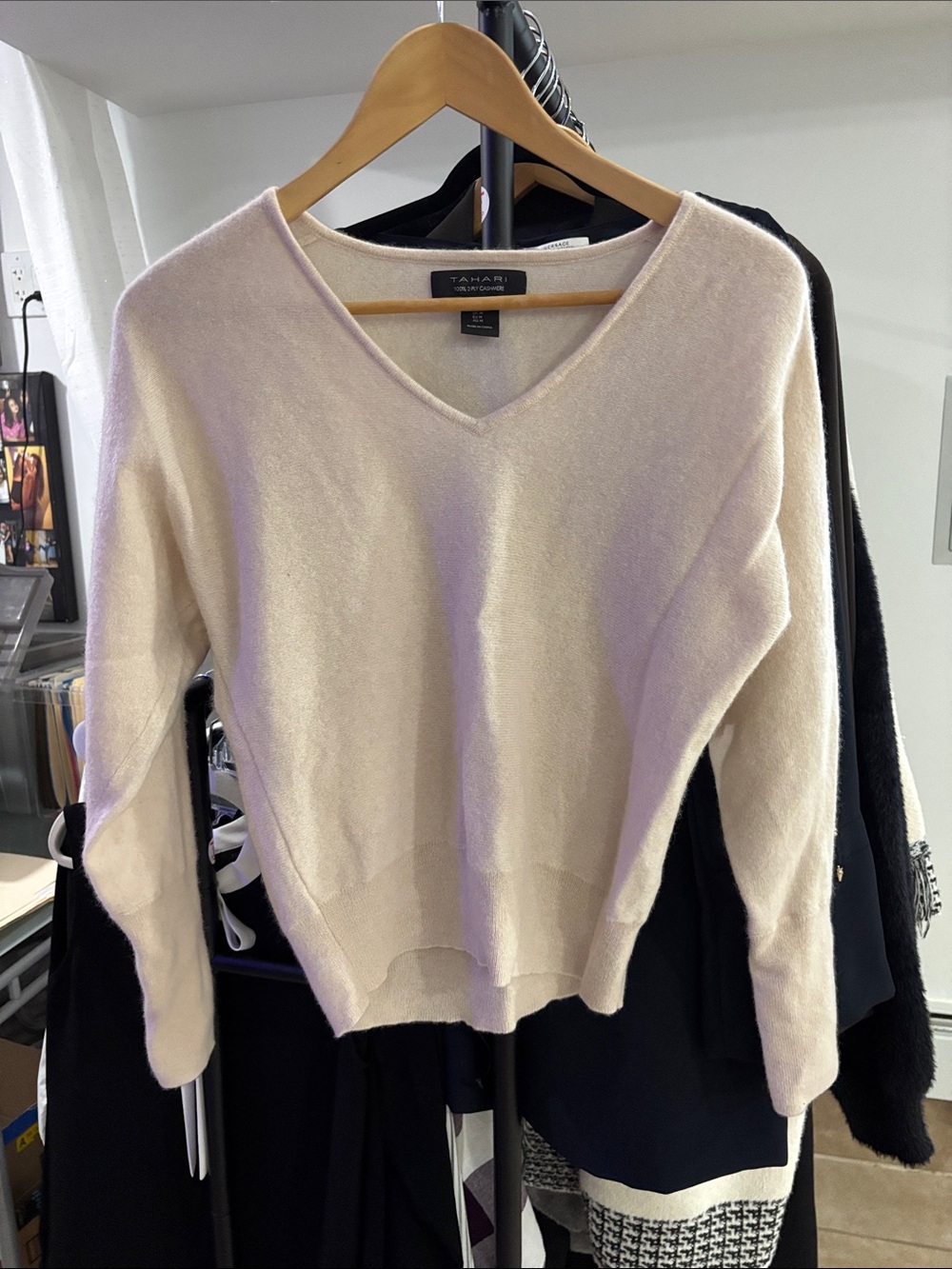 Tahari Cream V-Neck Sweater